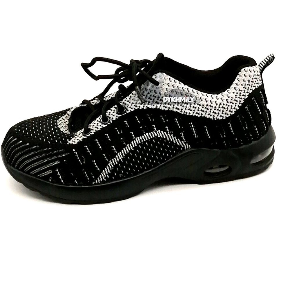 Dykhmily Lace Up Sneakers Black Silver Block Heel Round Toe 7 NEW‎